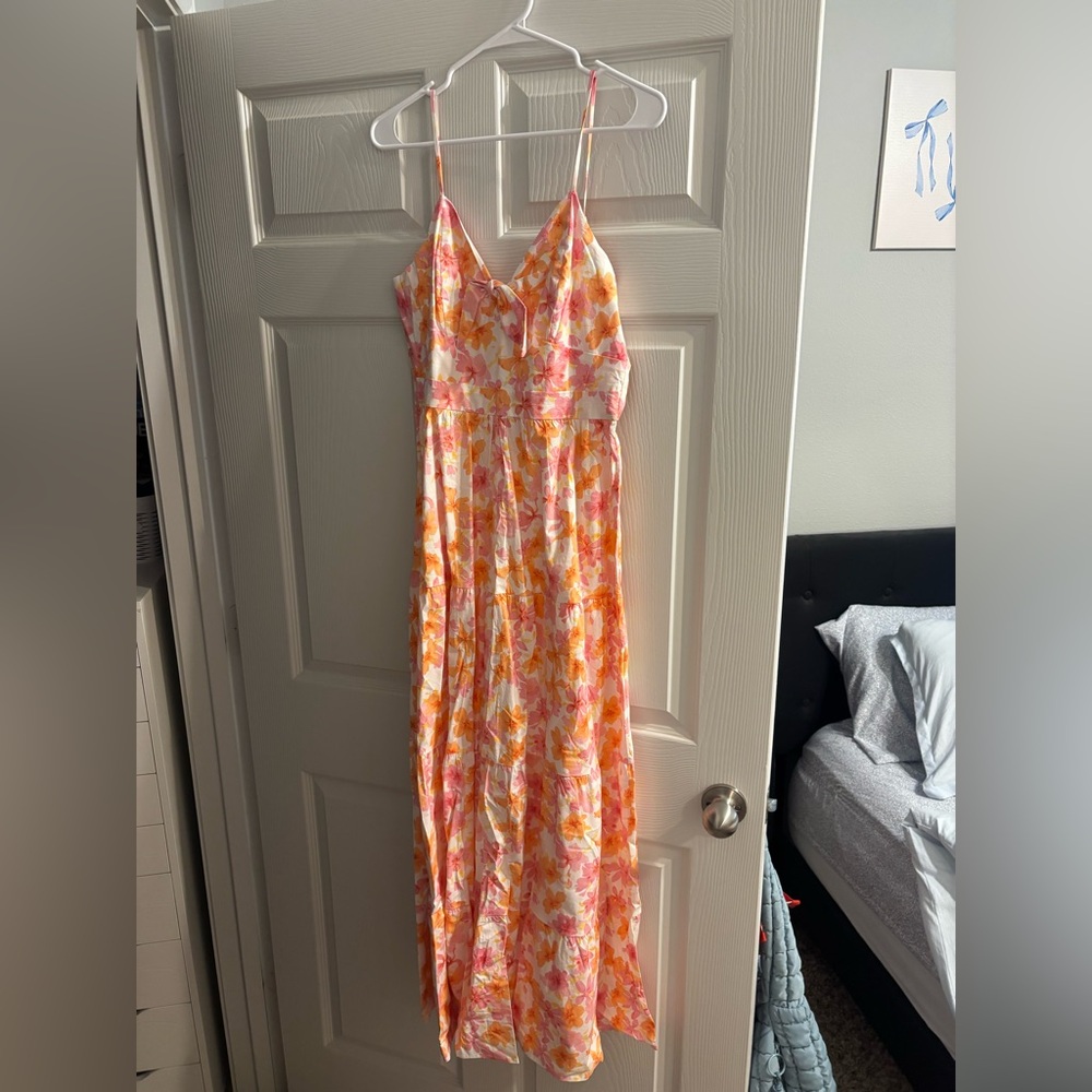 Pink and Orange Floral Maxi Dress